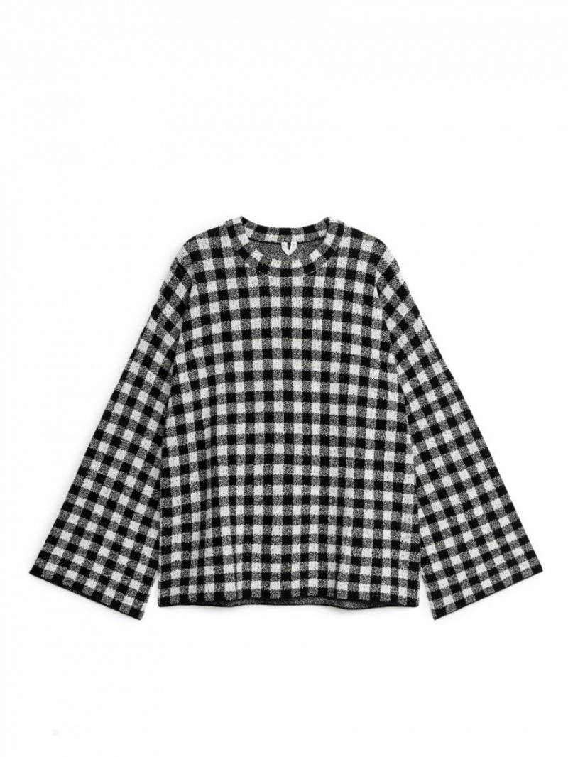 Pulover Arket Gingham Jacquard Dama Negrii Albi | Romania-SPFX36457