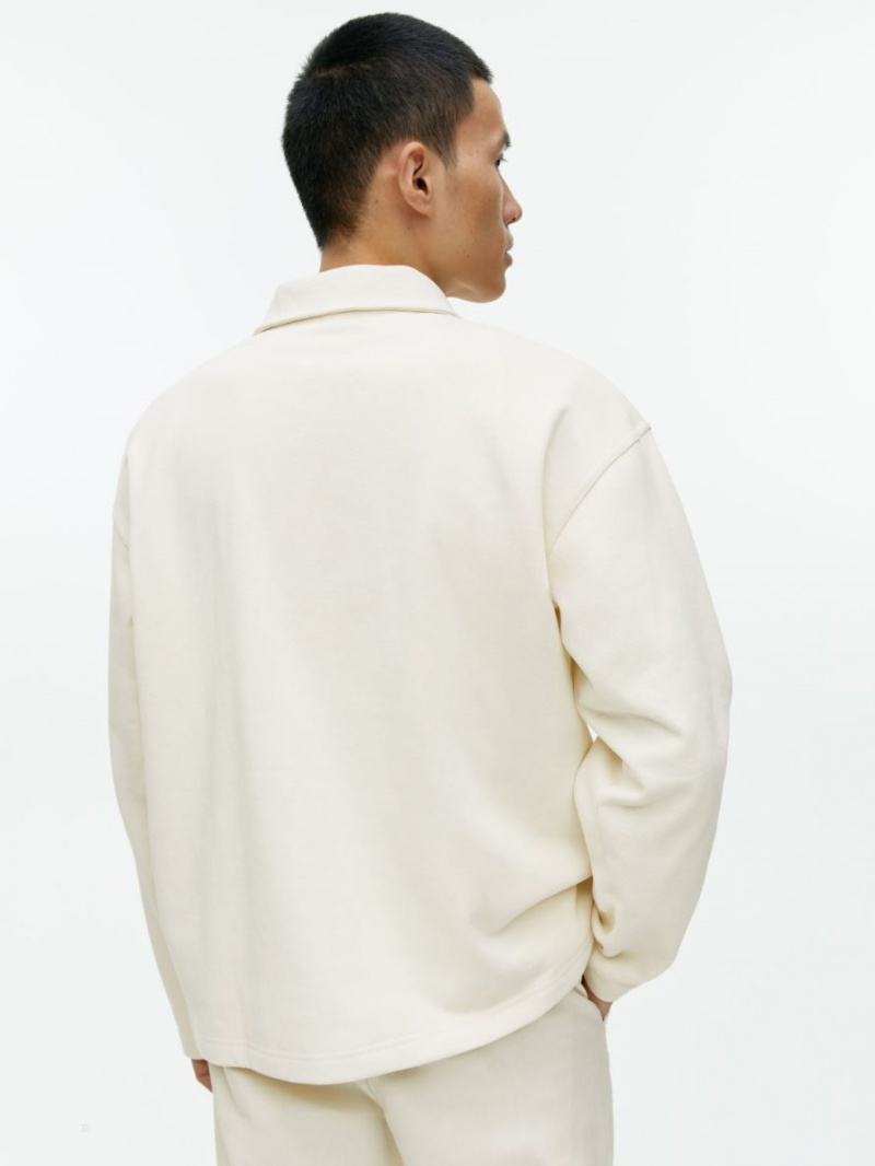 Pulover Arket Half-Zip Bumbac Barbati Albi | Romania-KNBA32169