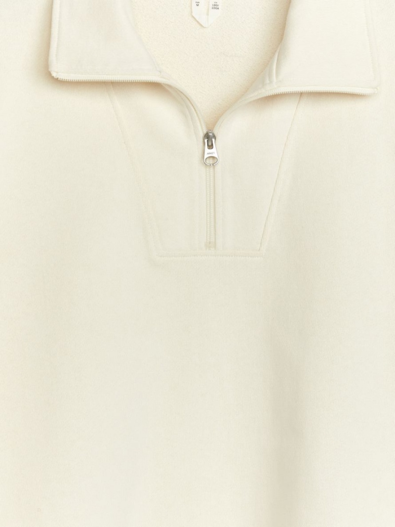 Pulover Arket Half-Zip Bumbac Barbati Albi | Romania-KNBA32169