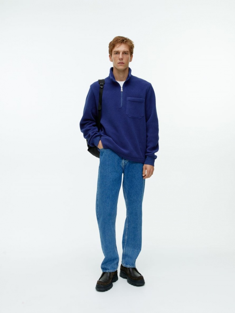 Pulover Arket Half-Zip Fleece Barbati Albastri | Romania-TFXI62418
