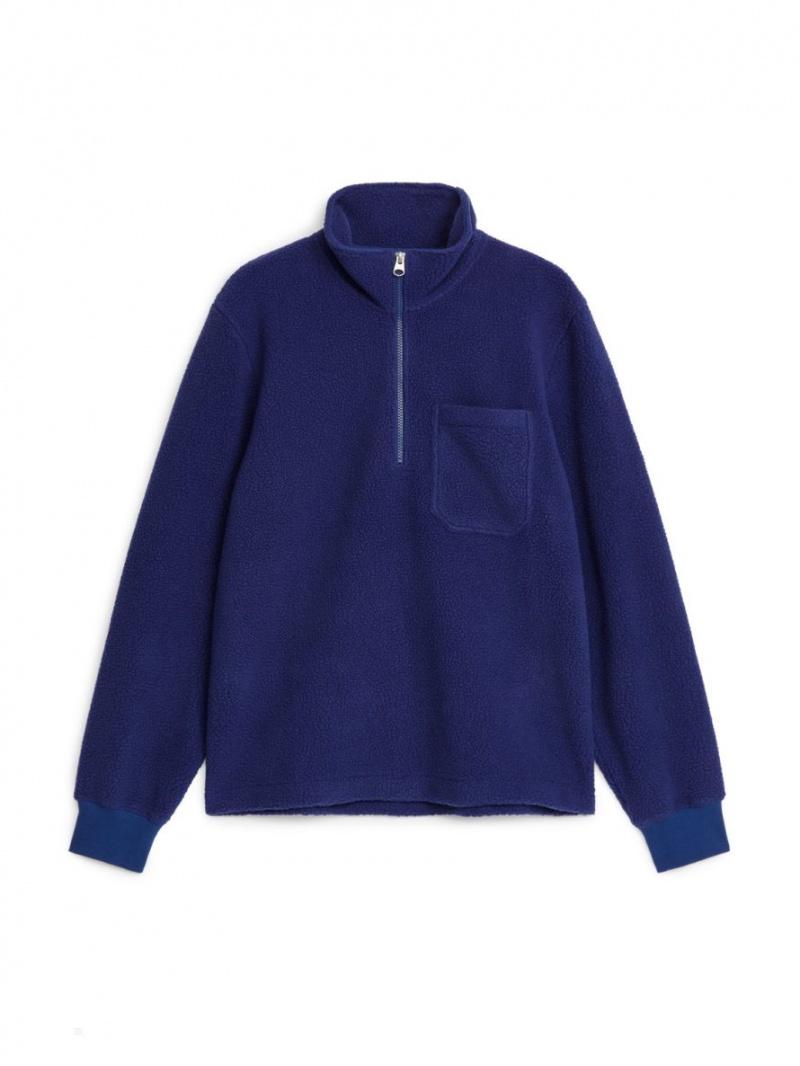 Pulover Arket Half-Zip Fleece Barbati Albastri | Romania-TFXI62418