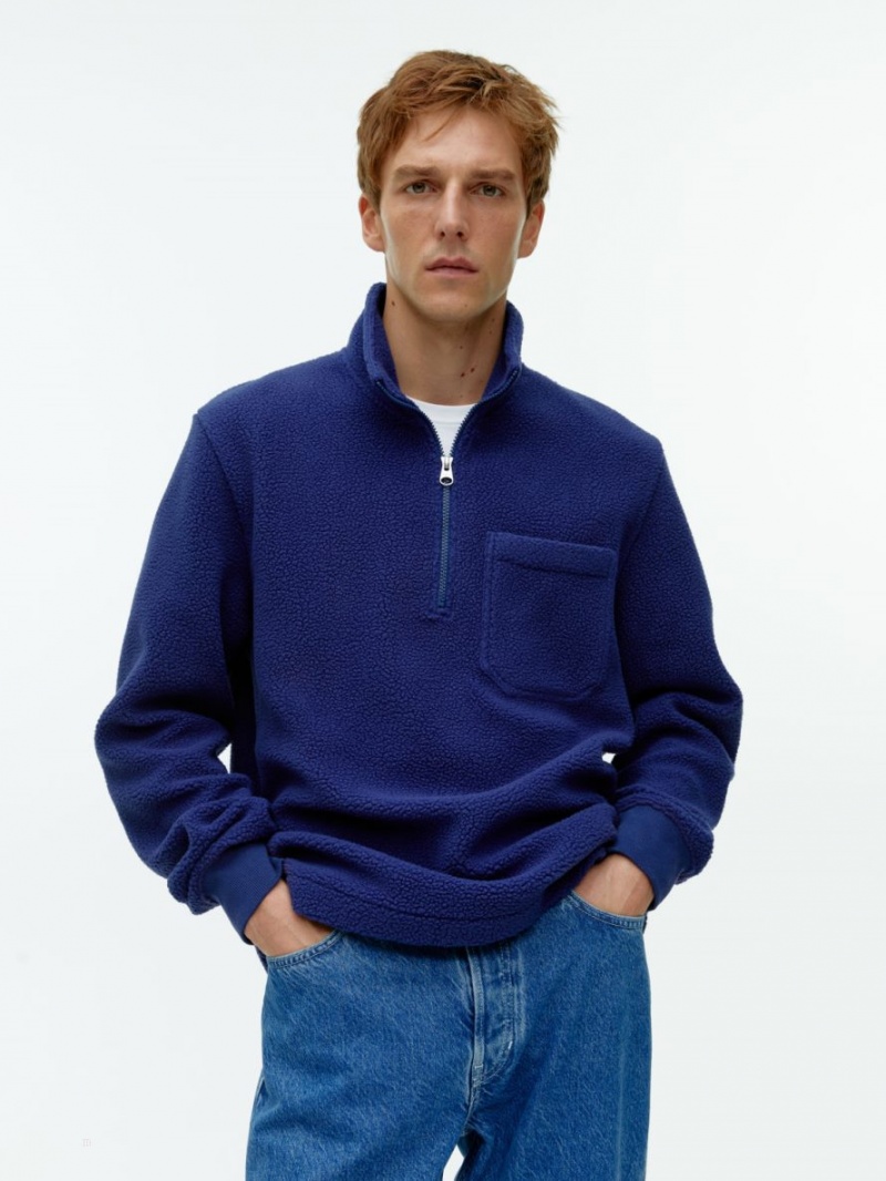 Pulover Arket Half-Zip Fleece Barbati Albastri | Romania-TFXI62418