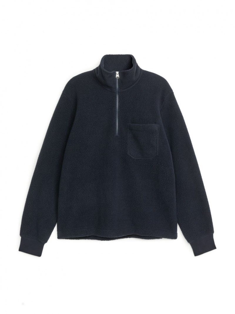 Pulover Arket Half-Zip Fleece Barbati Albastri Inchis | Romania-VGFA93216