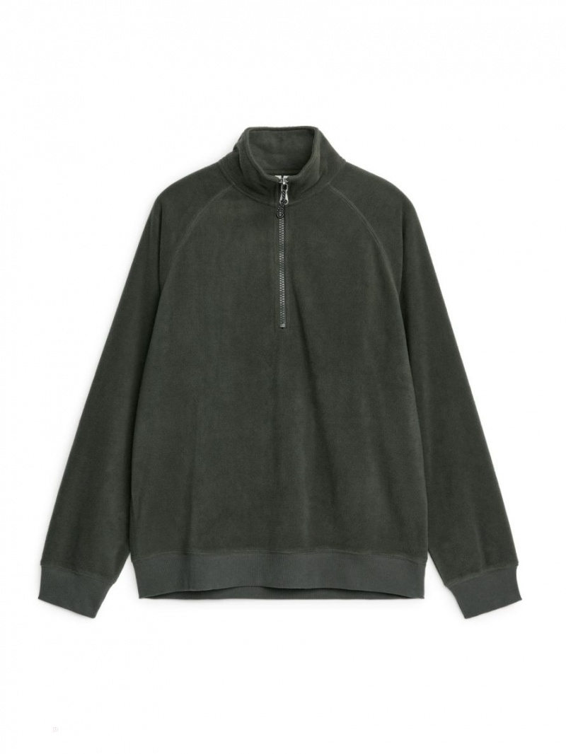 Pulover Arket Half-Zip Fleece Barbati Gri Inchis | Romania-SIKE01924