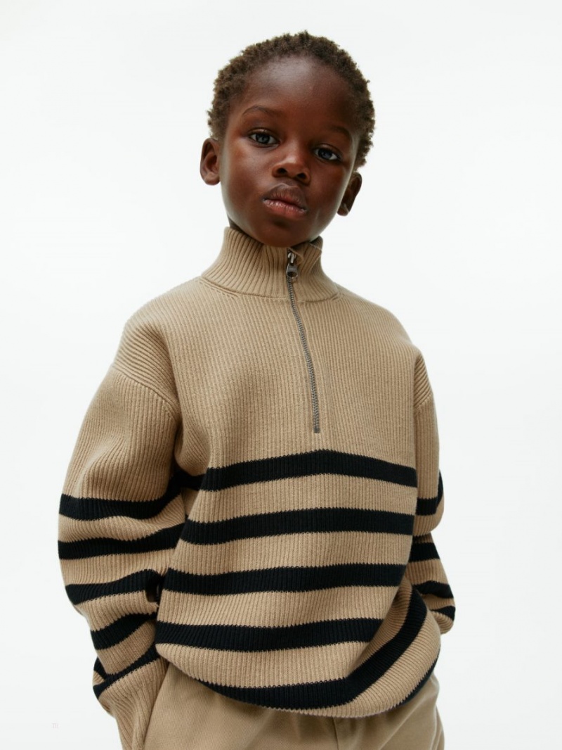 Pulover Arket Half-Zip In Dungi Baieti Bej Negrii | Romania-XYSP02938