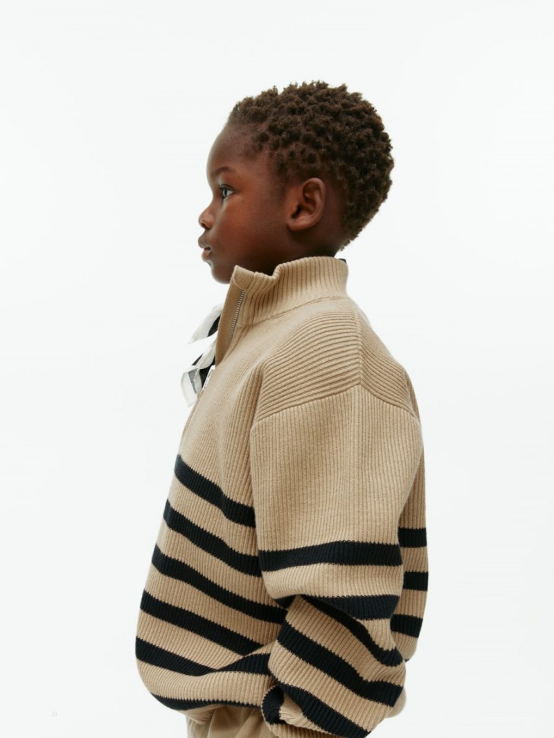 Pulover Arket Half-Zip In Dungi Baieti Bej Negrii | Romania-XYSP02938