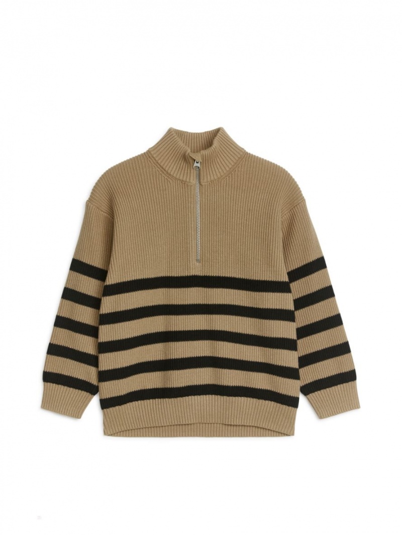 Pulover Arket Half-Zip In Dungi Baieti Bej Negrii | Romania-XYSP02938
