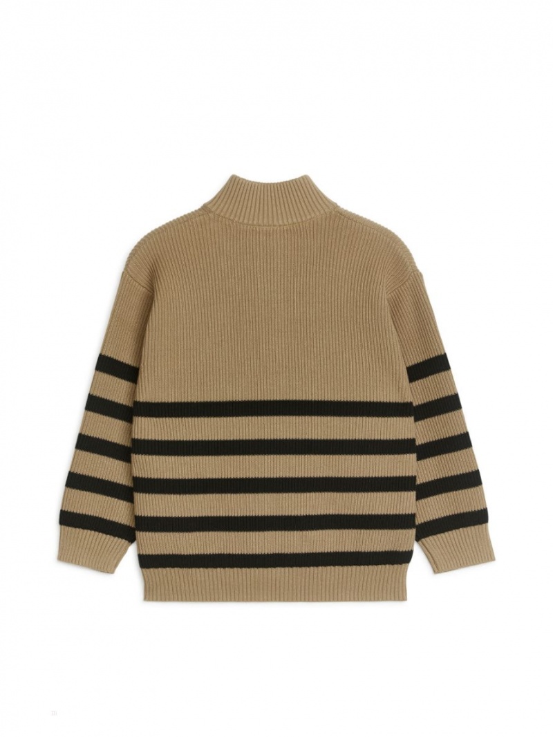 Pulover Arket Half-Zip In Dungi Baieti Bej Negrii | Romania-XYSP02938