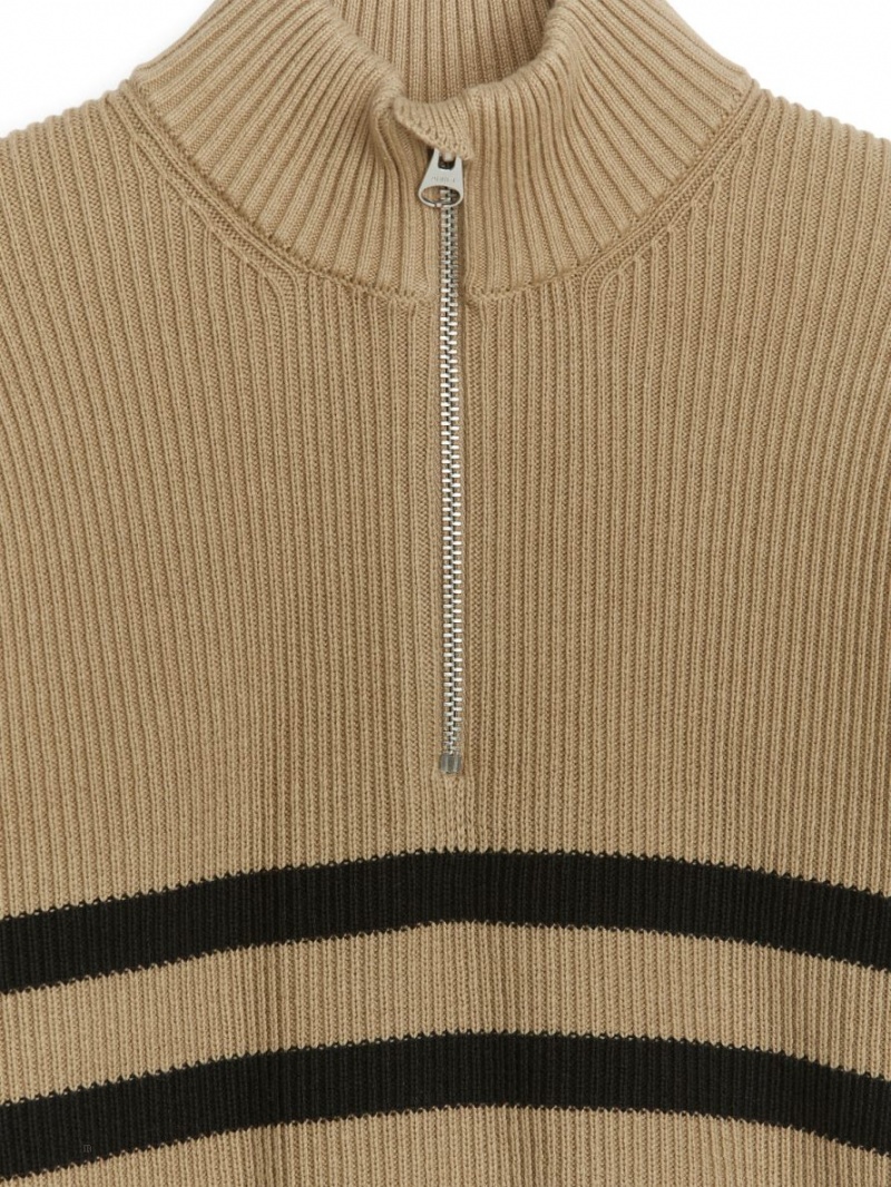 Pulover Arket Half-Zip In Dungi Baieti Bej Negrii | Romania-XYSP02938