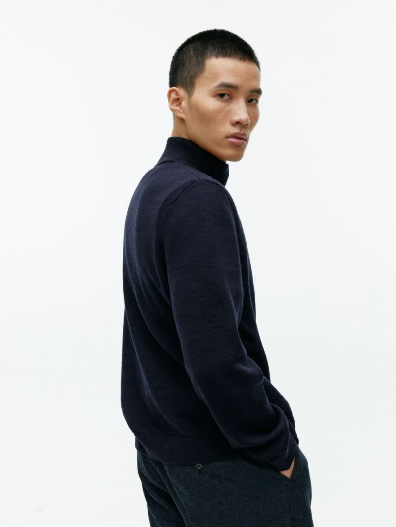 Pulover Arket Half-Zip Lână Barbati Albastri Inchis | Romania-RMEI05624