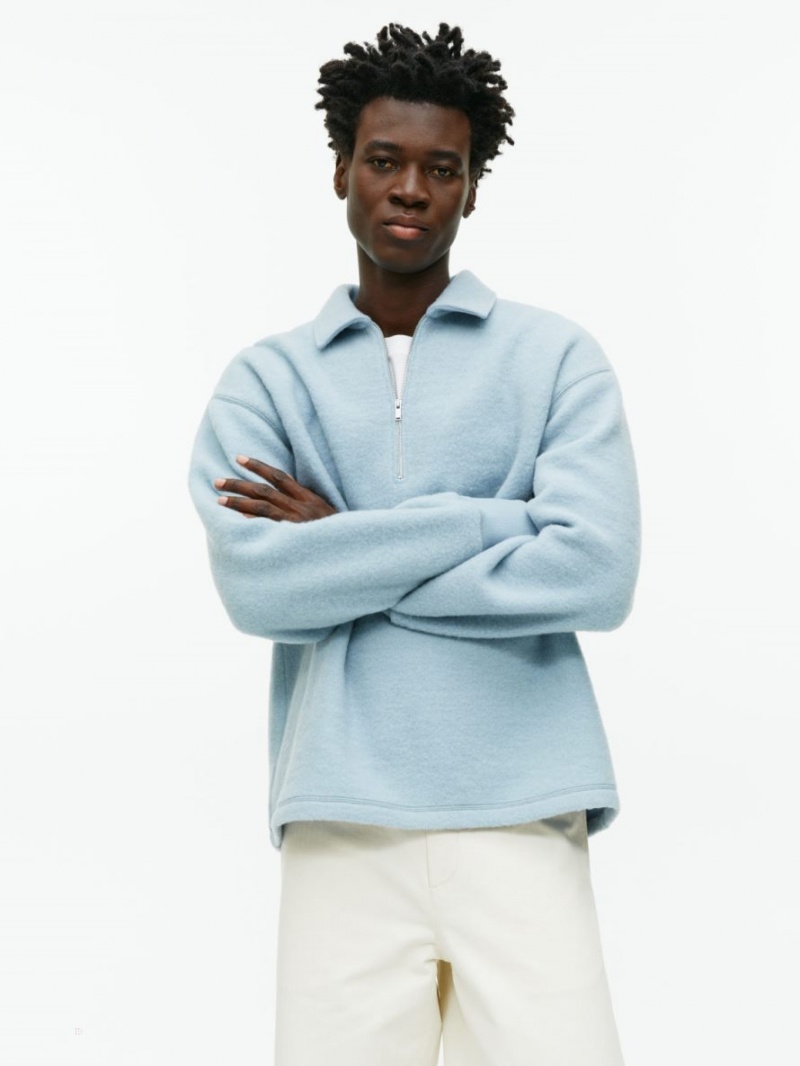 Pulover Arket Half-Zip Lână Barbati Albastri Deschis | Romania-XJTE78493
