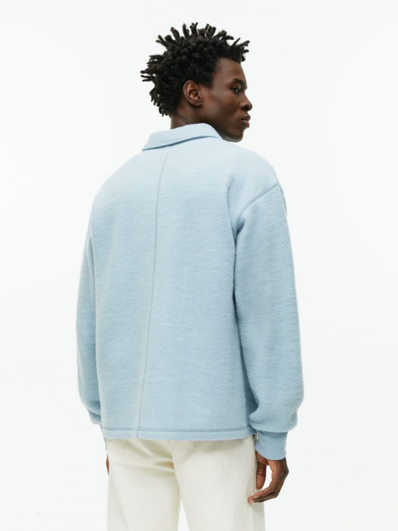 Pulover Arket Half-Zip Lână Barbati Albastri Deschis | Romania-XJTE78493
