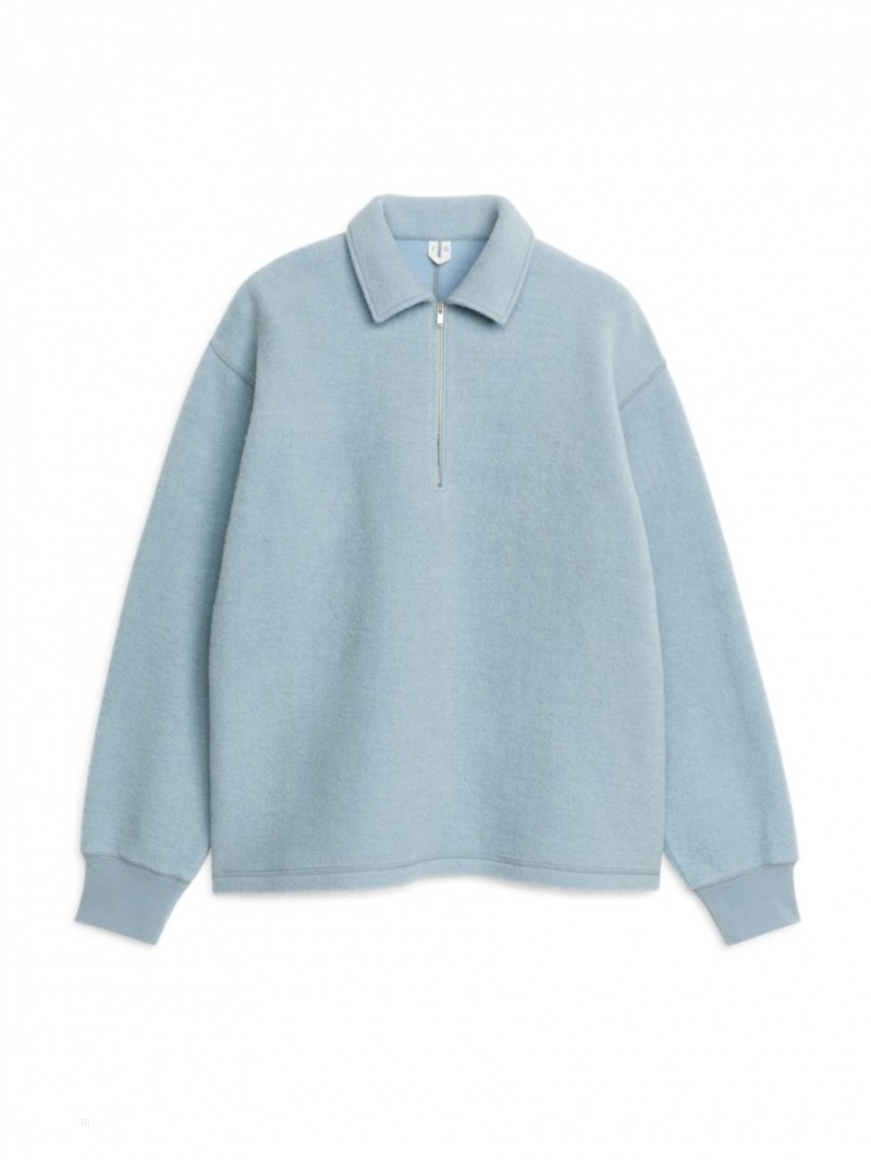 Pulover Arket Half-Zip Lână Barbati Albastri Deschis | Romania-XJTE78493