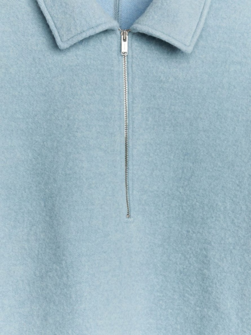 Pulover Arket Half-Zip Lână Barbati Albastri Deschis | Romania-XJTE78493