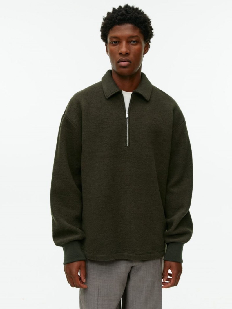 Pulover Arket Half-Zip Lână Barbati Maro Inchis | Romania-HWPQ32961