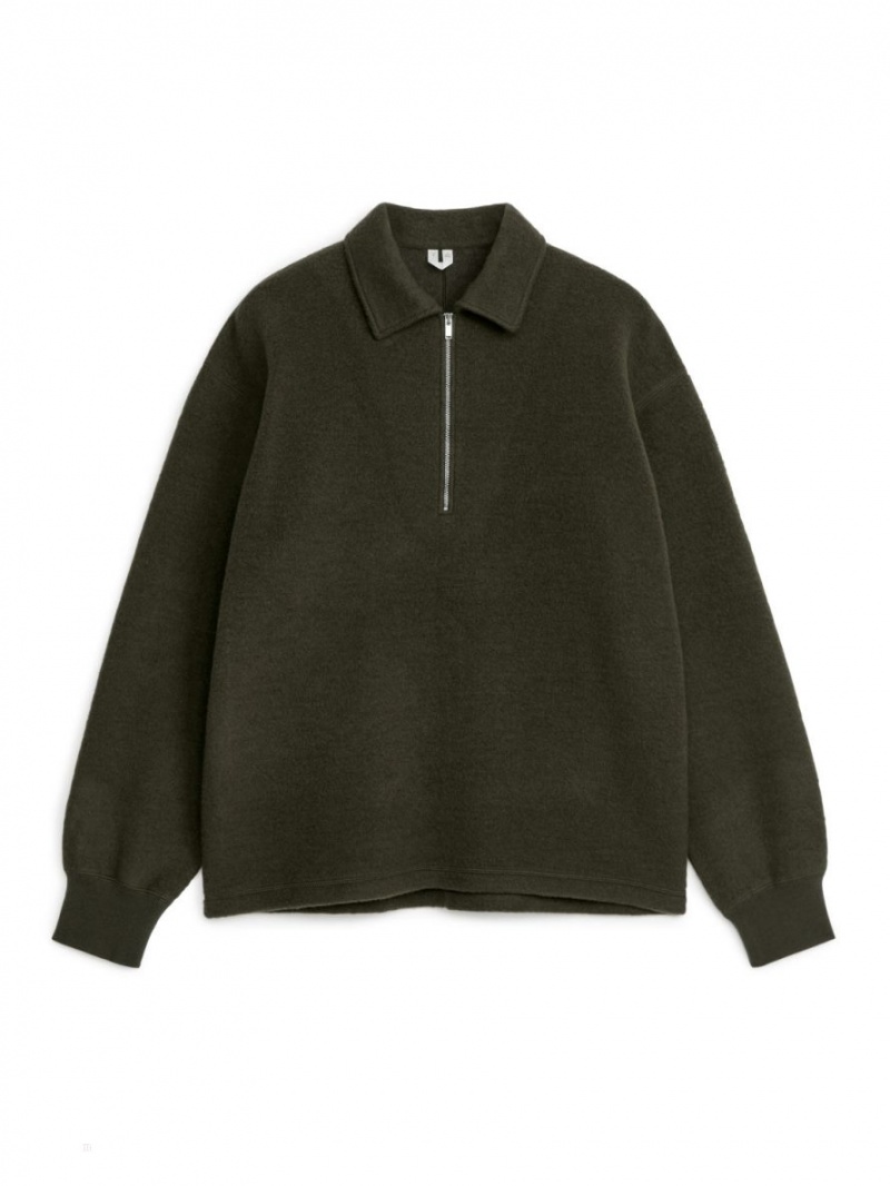 Pulover Arket Half-Zip Lână Barbati Maro Inchis | Romania-HWPQ32961
