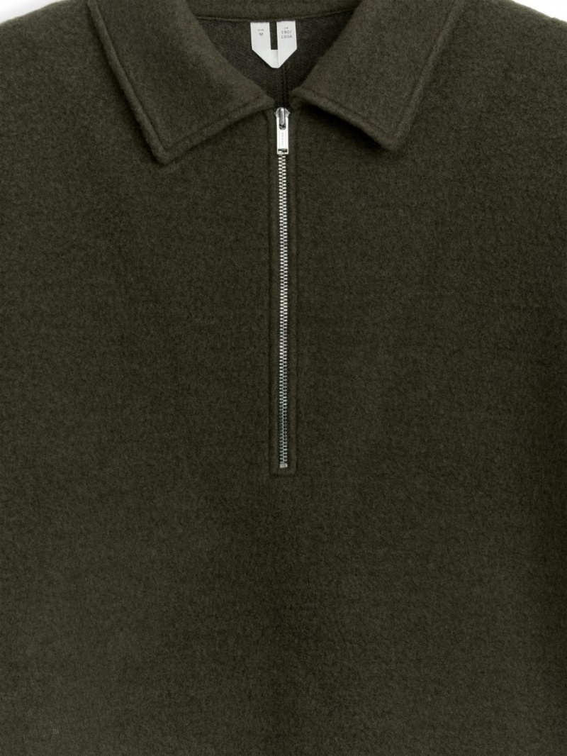 Pulover Arket Half-Zip Lână Barbati Maro Inchis | Romania-HWPQ32961