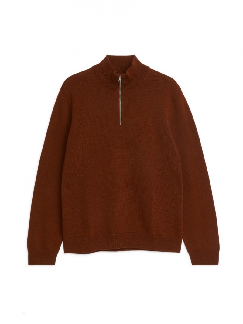 Pulover Arket Half-Zip Lână Barbati Maro | Romania-HXDO02714