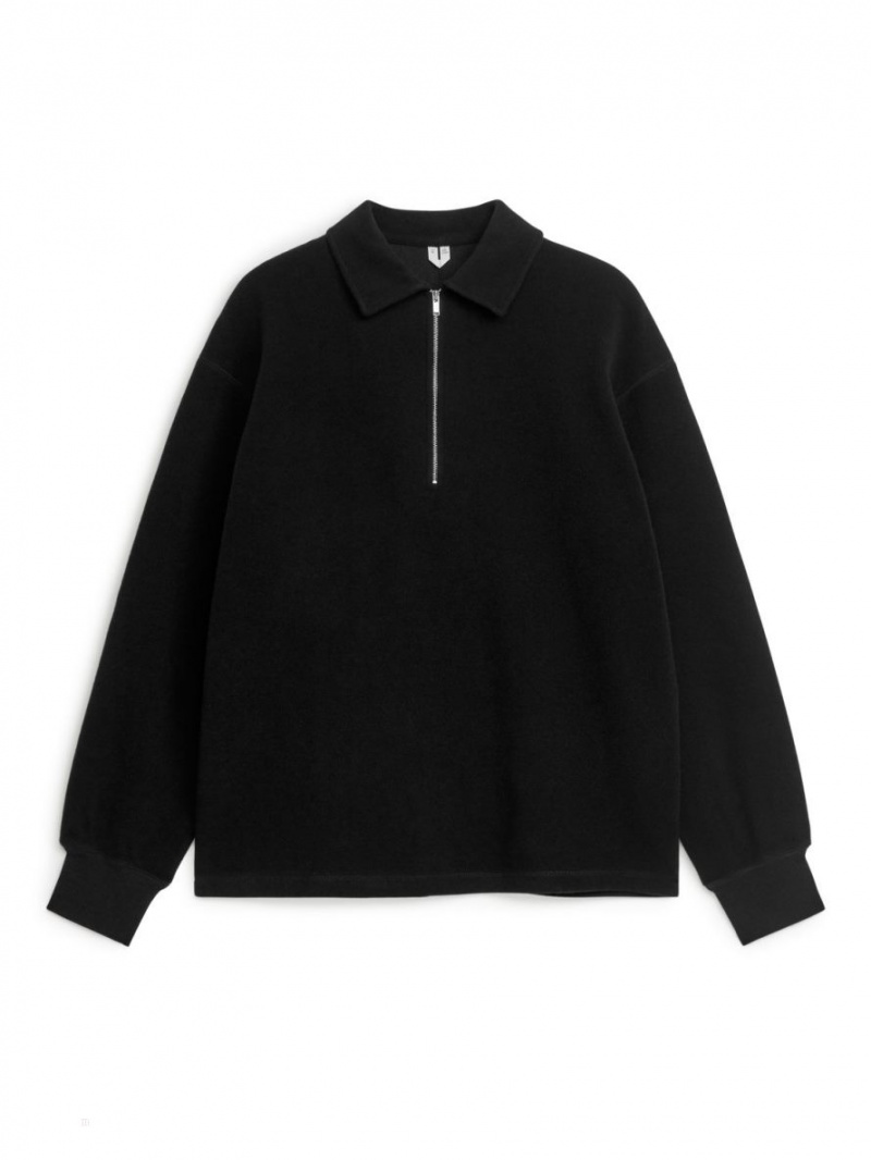 Pulover Arket Half-Zip Lână Barbati Negrii | Romania-SRXU82540