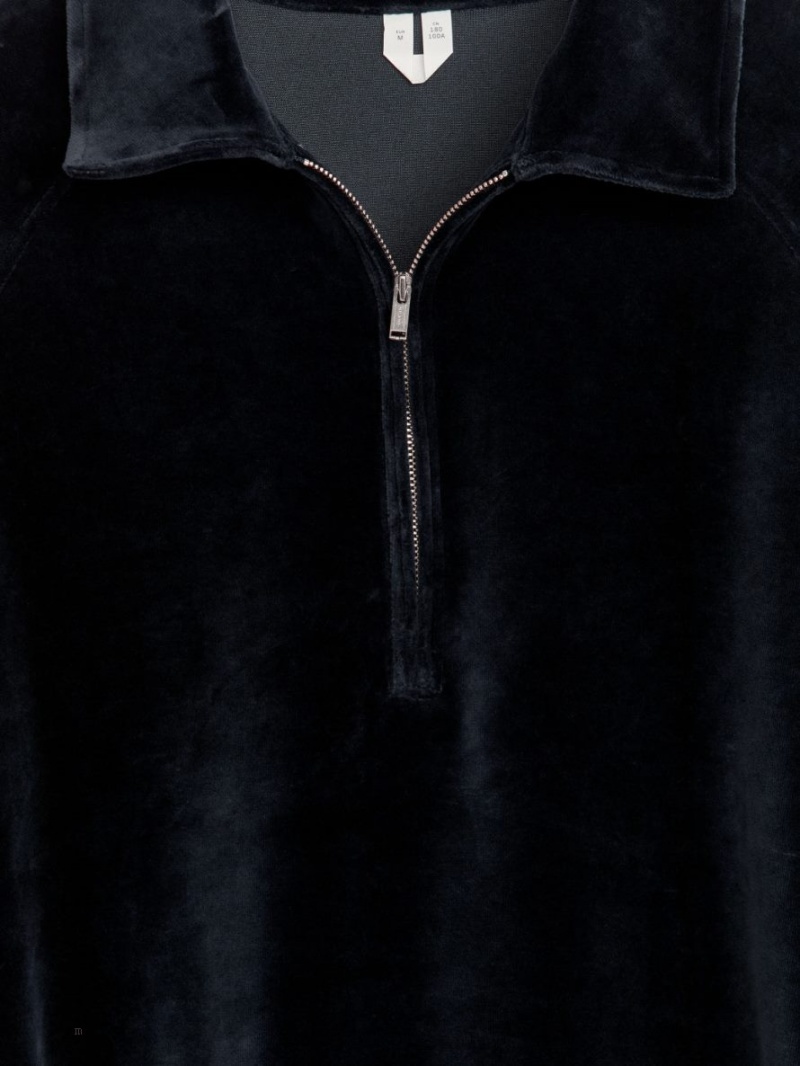 Pulover Arket Half-Zip Velour Barbati Albastri Inchis | Romania-UYJA26734