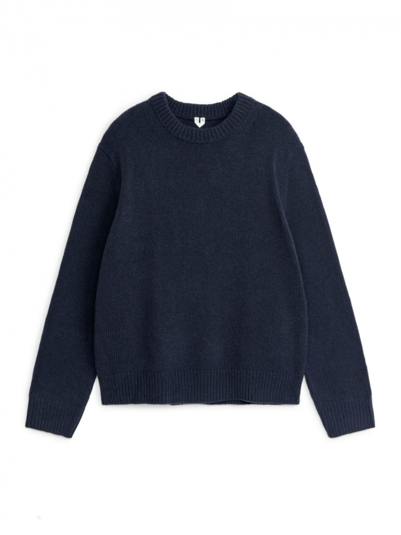 Pulover Arket Heavy Knit Lână Barbati Albastri Inchis | Romania-TPEQ23749
