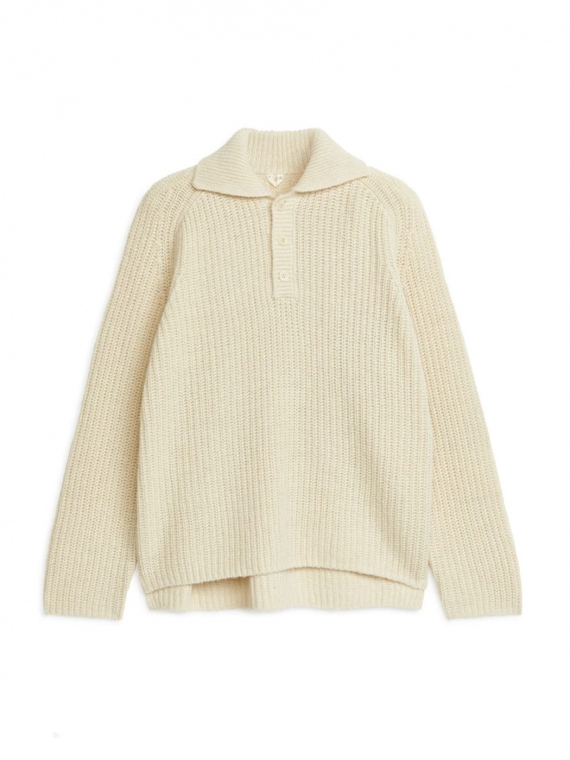 Pulover Arket Lână Polo-Neck Barbati Albi | Romania-XSTC37402