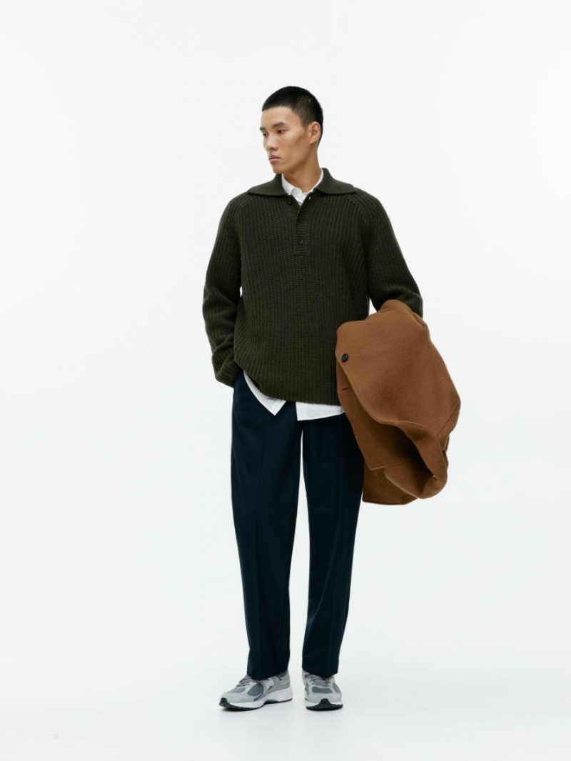 Pulover Arket Lână Polo-Neck Barbati Kaki Inchis | Romania-AFYT67208