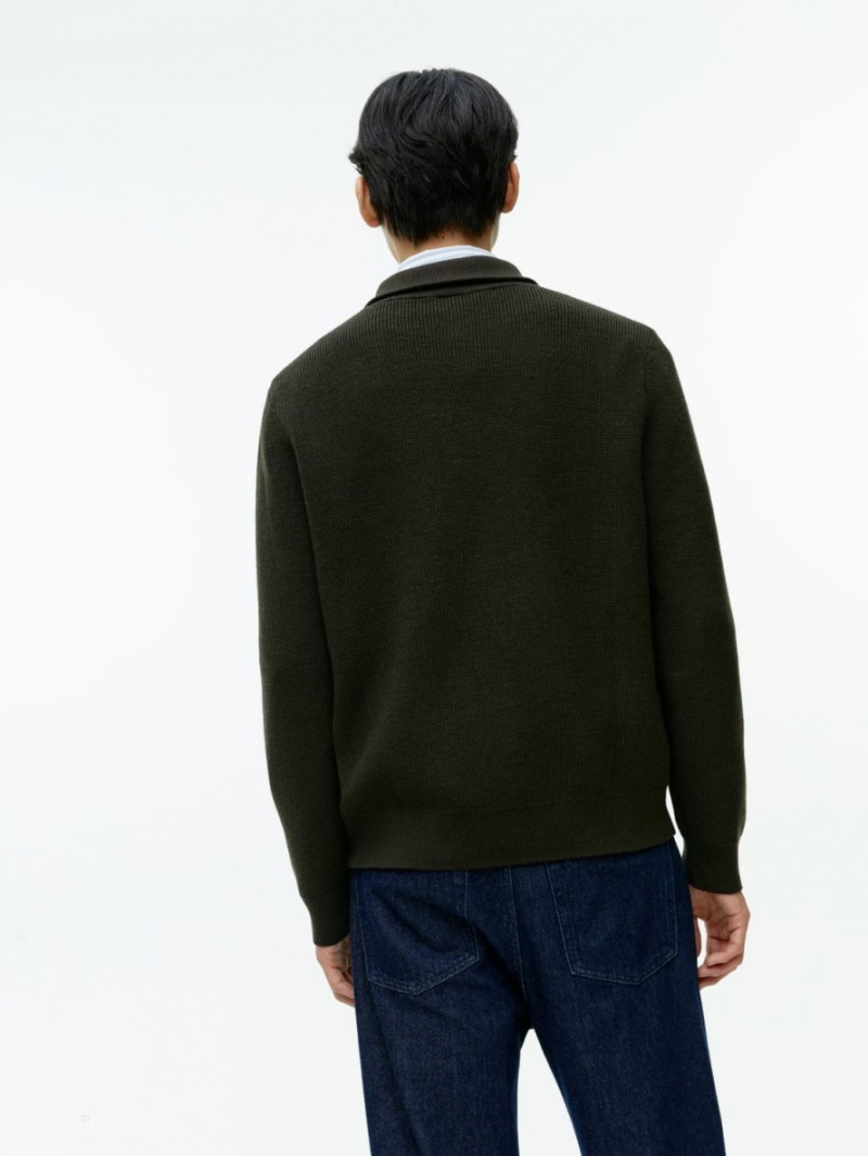 Pulover Arket Lână & Bumbac Half Zip Barbati Verzi Inchis | Romania-PXQS85410