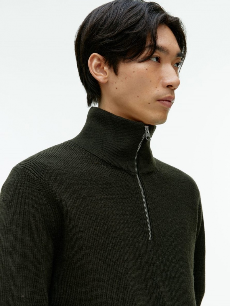 Pulover Arket Lână & Bumbac Half Zip Barbati Verzi Inchis | Romania-PXQS85410