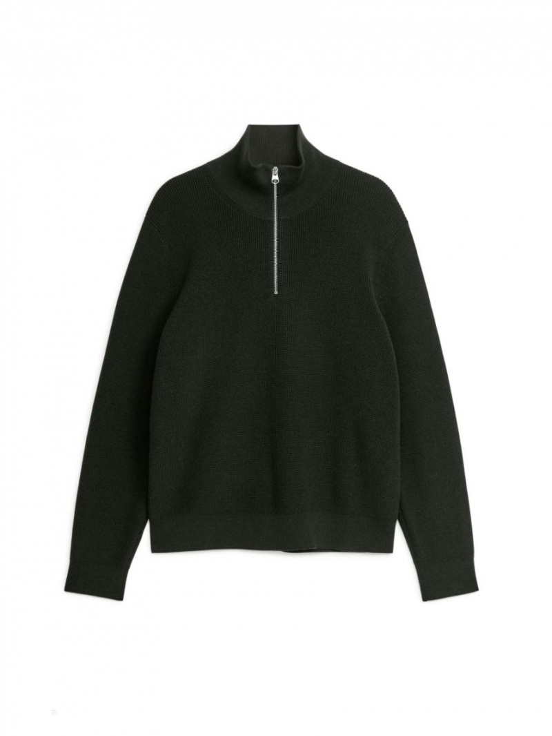 Pulover Arket Lână & Bumbac Half Zip Barbati Verzi Inchis | Romania-PXQS85410