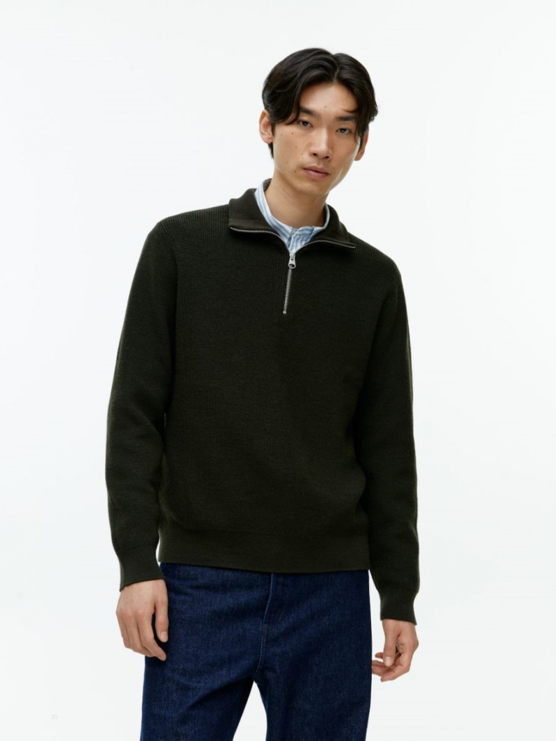 Pulover Arket Lână & Bumbac Half Zip Barbati Verzi Inchis | Romania-PXQS85410
