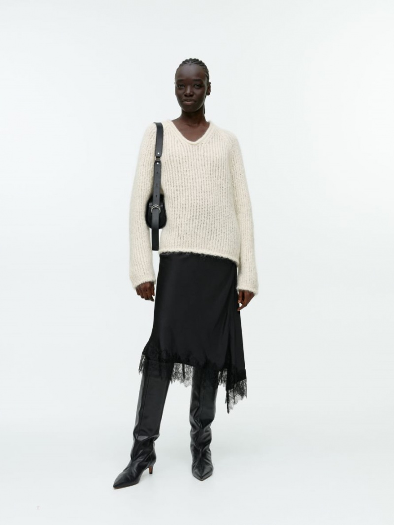 Pulover Arket Loose-Knit Lână-Mohair Dama Albi | Romania-ZTBH50184