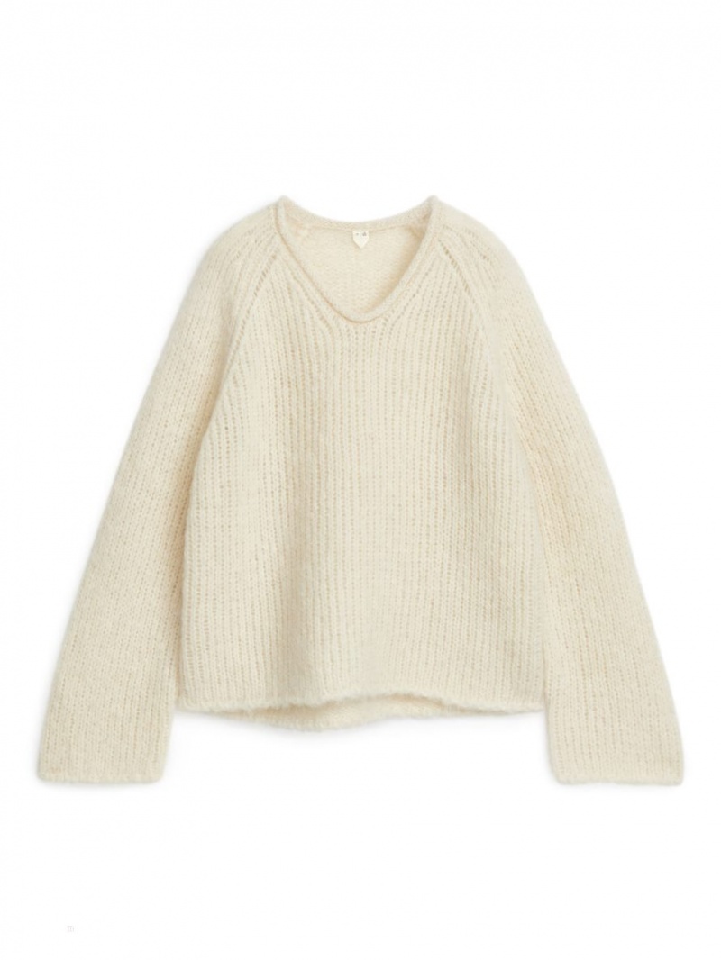 Pulover Arket Loose-Knit Lână-Mohair Dama Albi | Romania-ZTBH50184