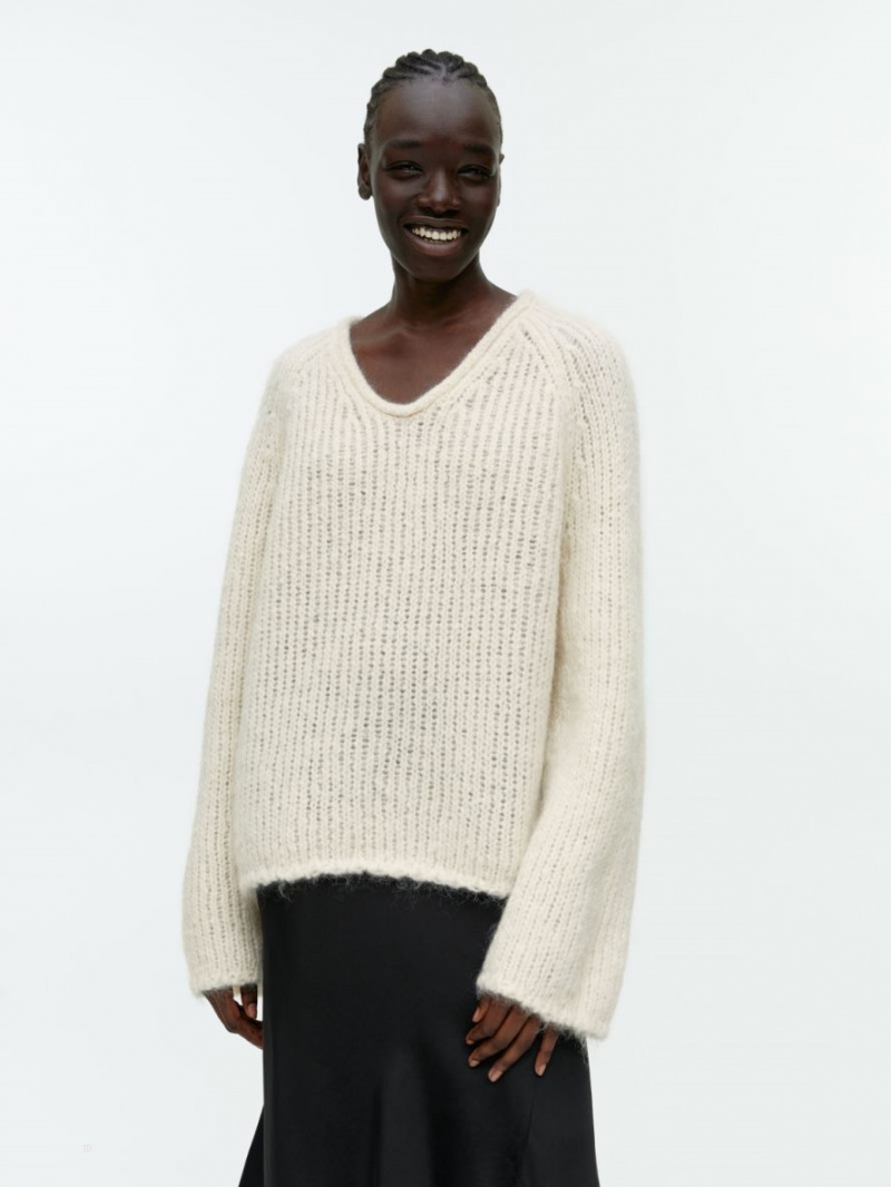 Pulover Arket Loose-Knit Lână-Mohair Dama Albi | Romania-ZTBH50184
