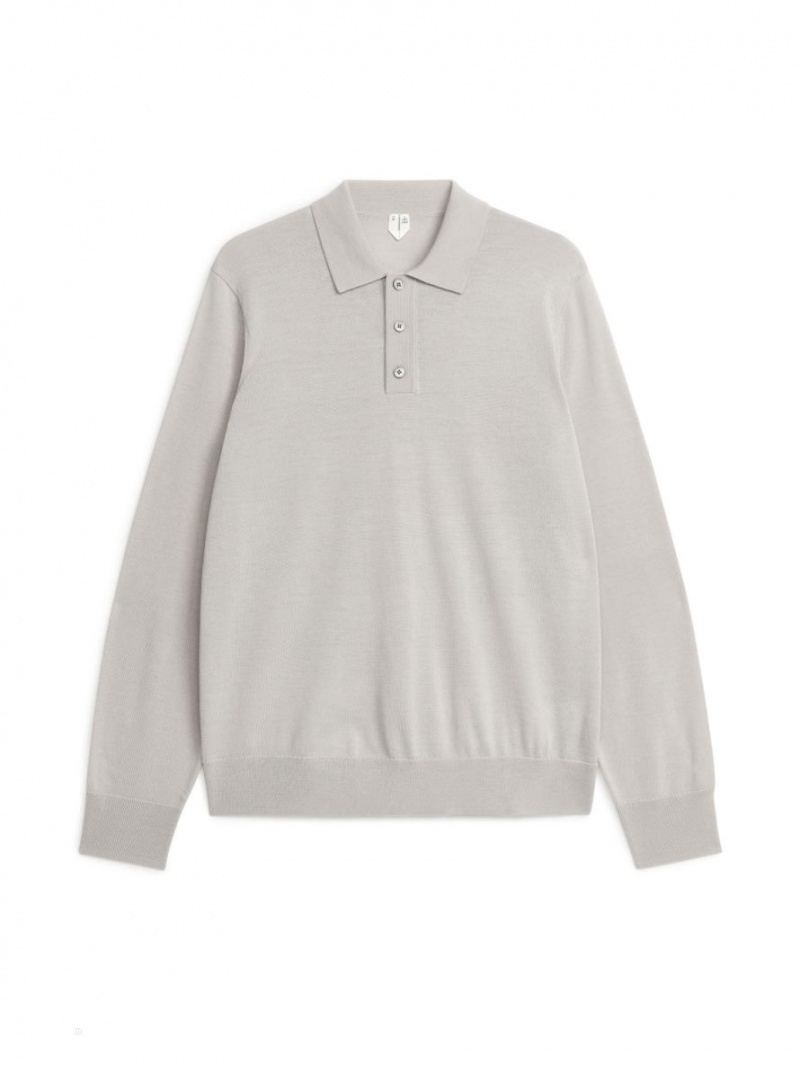 Pulover Arket Merino Polo Barbati Gri | Romania-XTAU23096