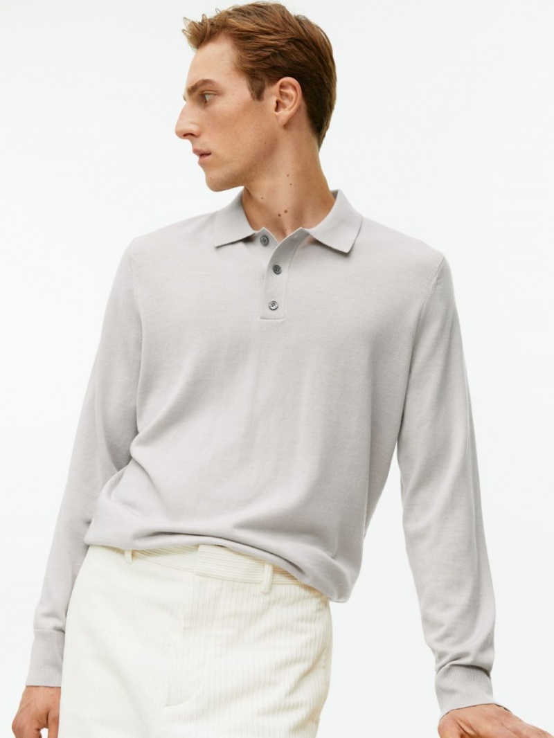 Pulover Arket Merino Polo Barbati Gri | Romania-XTAU23096
