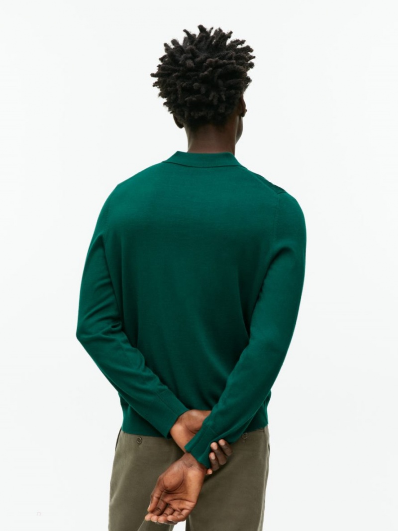 Pulover Arket Merino Polo Barbati Verzi Inchis | Romania-AYEU57104