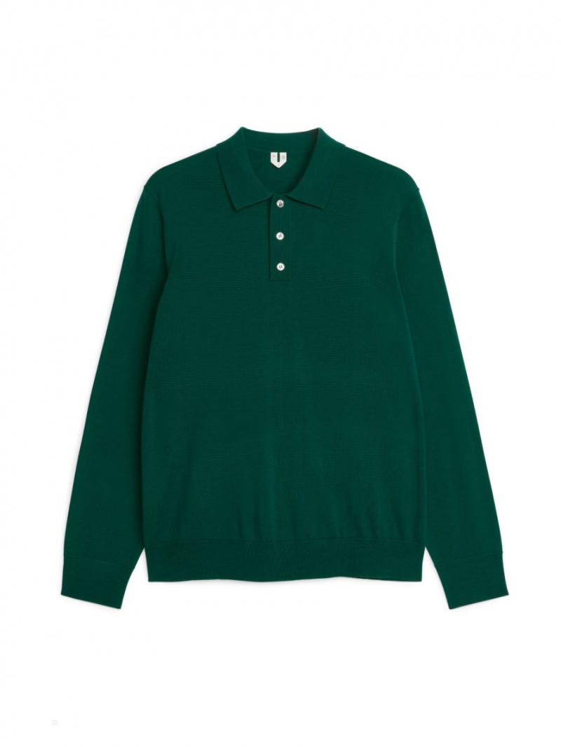 Pulover Arket Merino Polo Barbati Verzi Inchis | Romania-AYEU57104