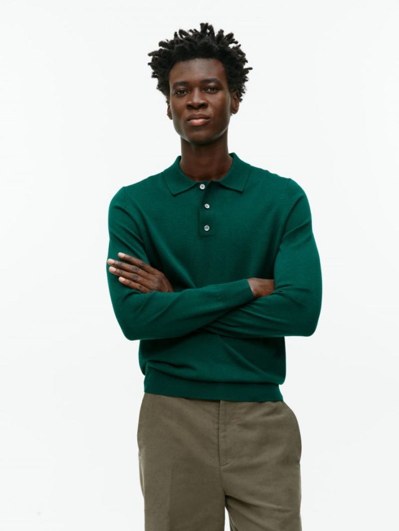 Pulover Arket Merino Polo Barbati Verzi Inchis | Romania-AYEU57104