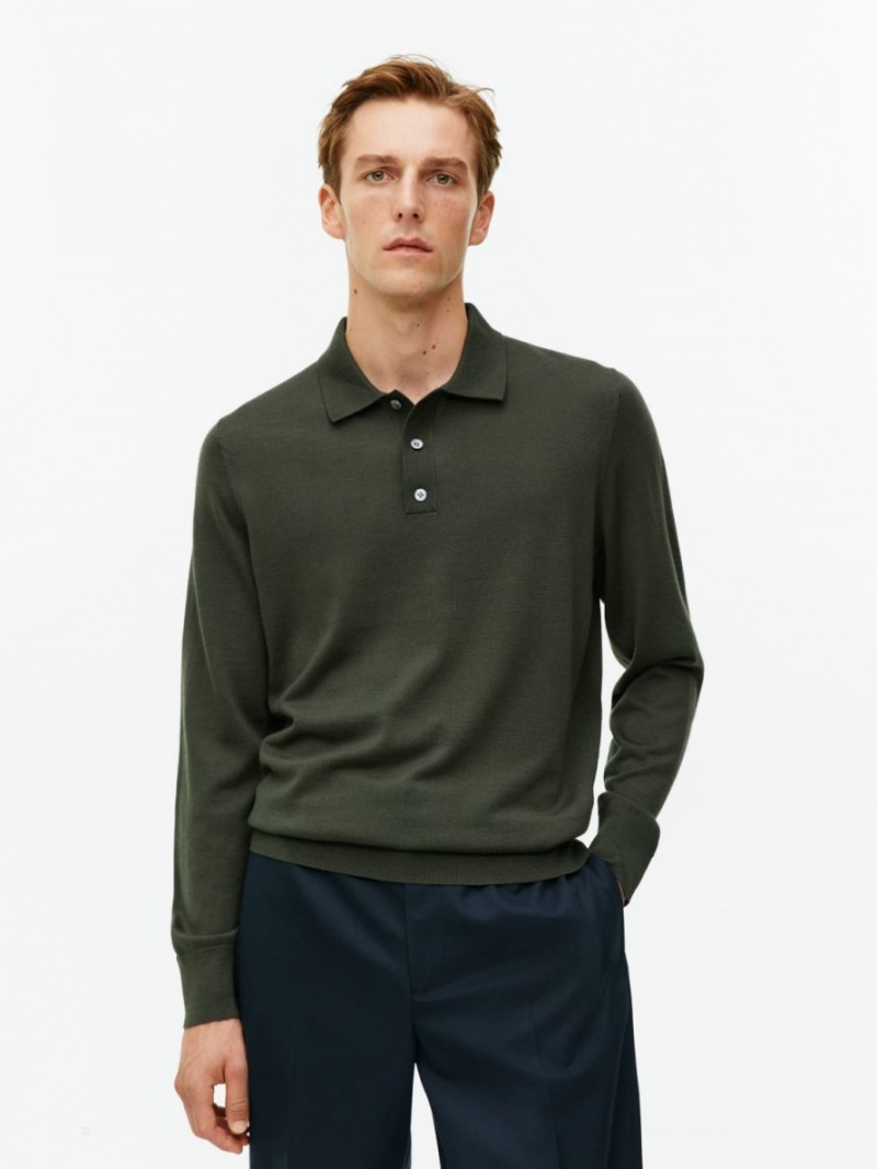 Pulover Arket Merino Polo Barbati Verzi Inchis | Romania-NAKX52301