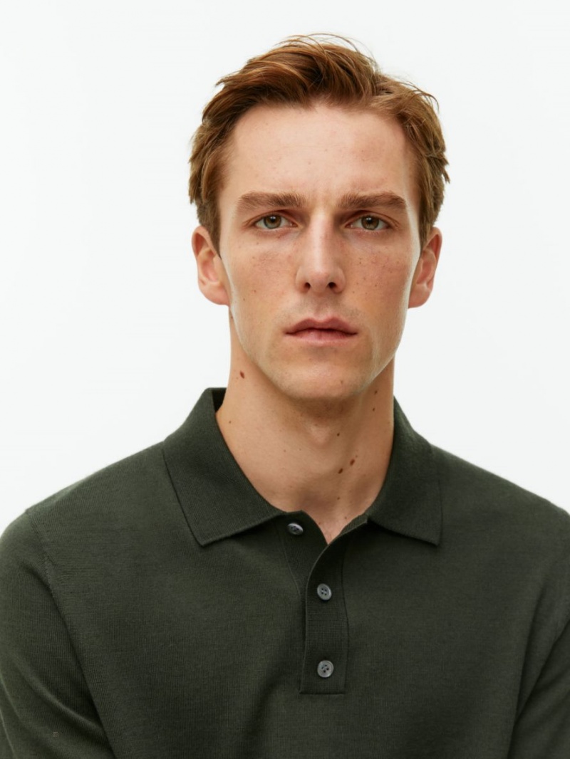 Pulover Arket Merino Polo Barbati Verzi Inchis | Romania-NAKX52301