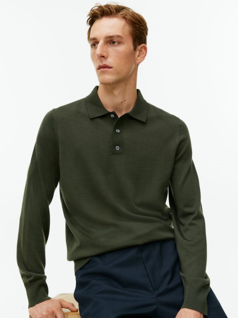 Pulover Arket Merino Polo Barbati Verzi Inchis | Romania-NAKX52301