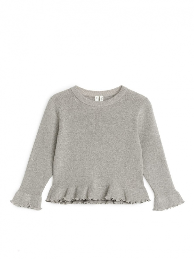 Pulover Arket Metallic Frill Fete Gri | Romania-RNLJ60524