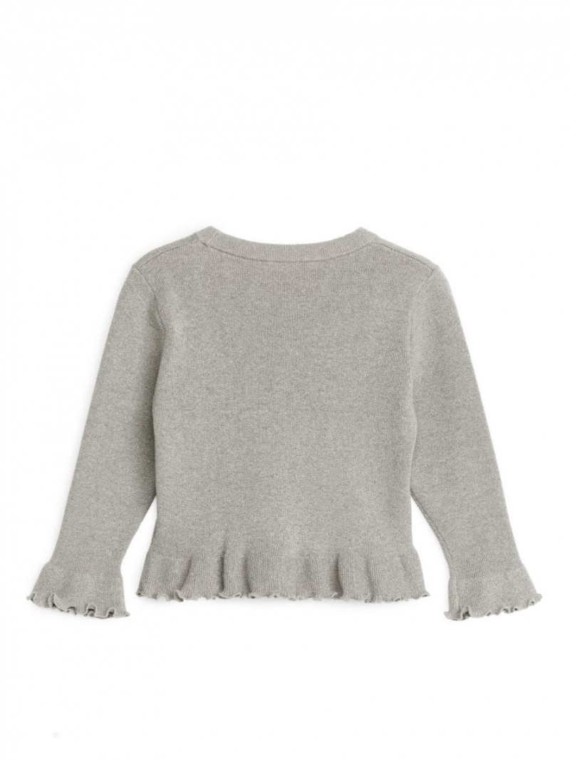 Pulover Arket Metallic Frill Fete Gri | Romania-RNLJ60524