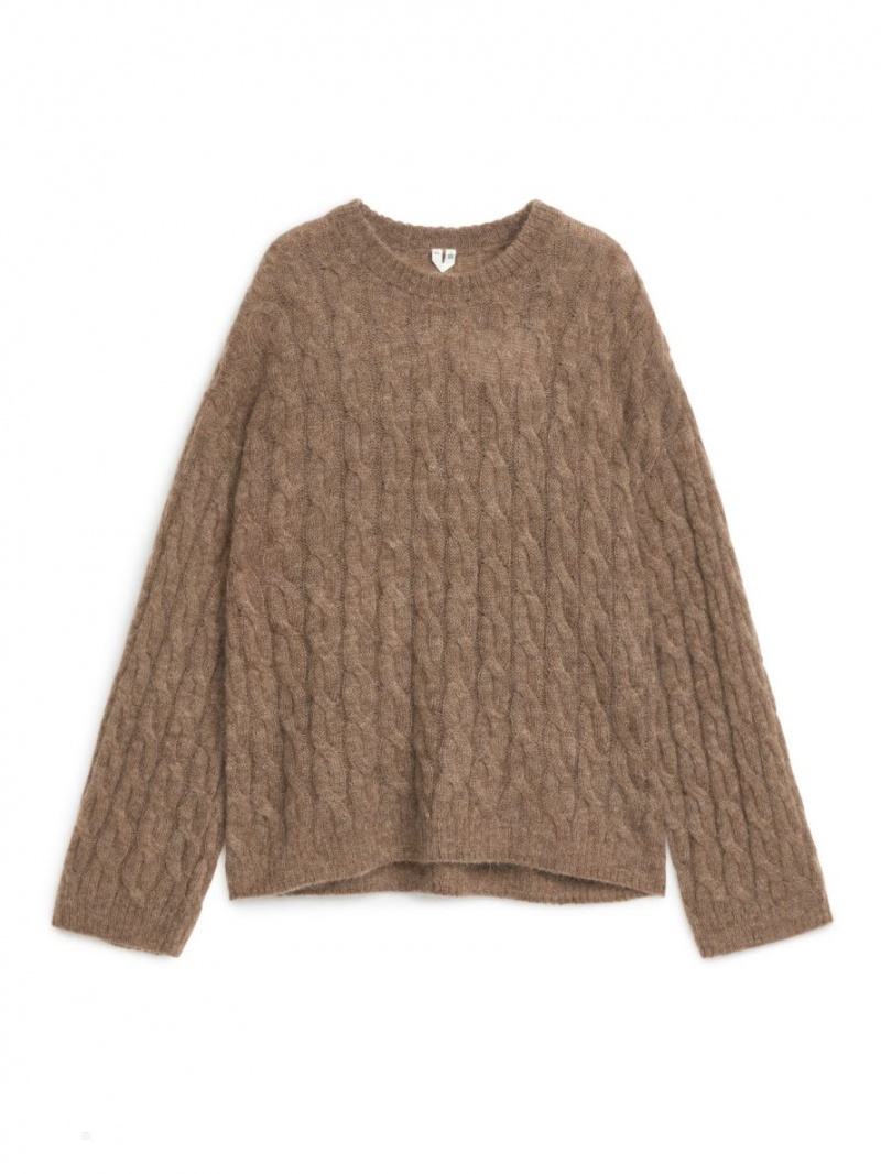 Pulover Arket Mohair Blend Cable Dama Bej Inchis | Romania-JEMF94052