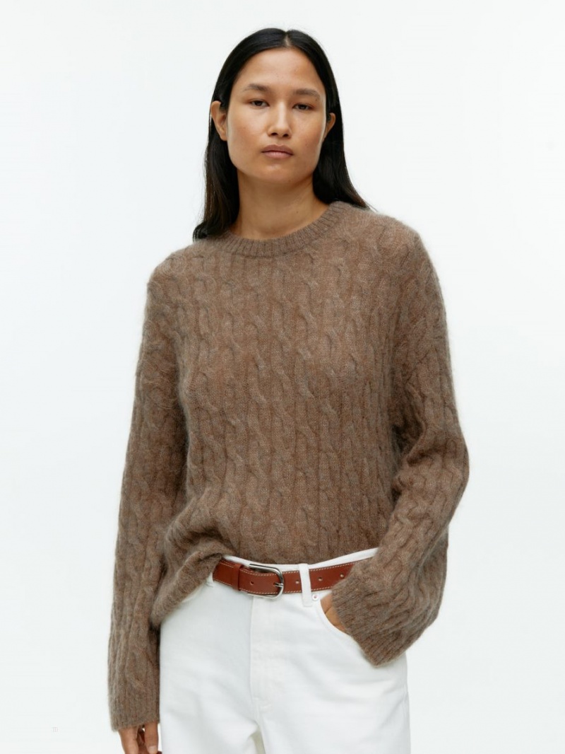 Pulover Arket Mohair Blend Cable Dama Bej Inchis | Romania-JEMF94052