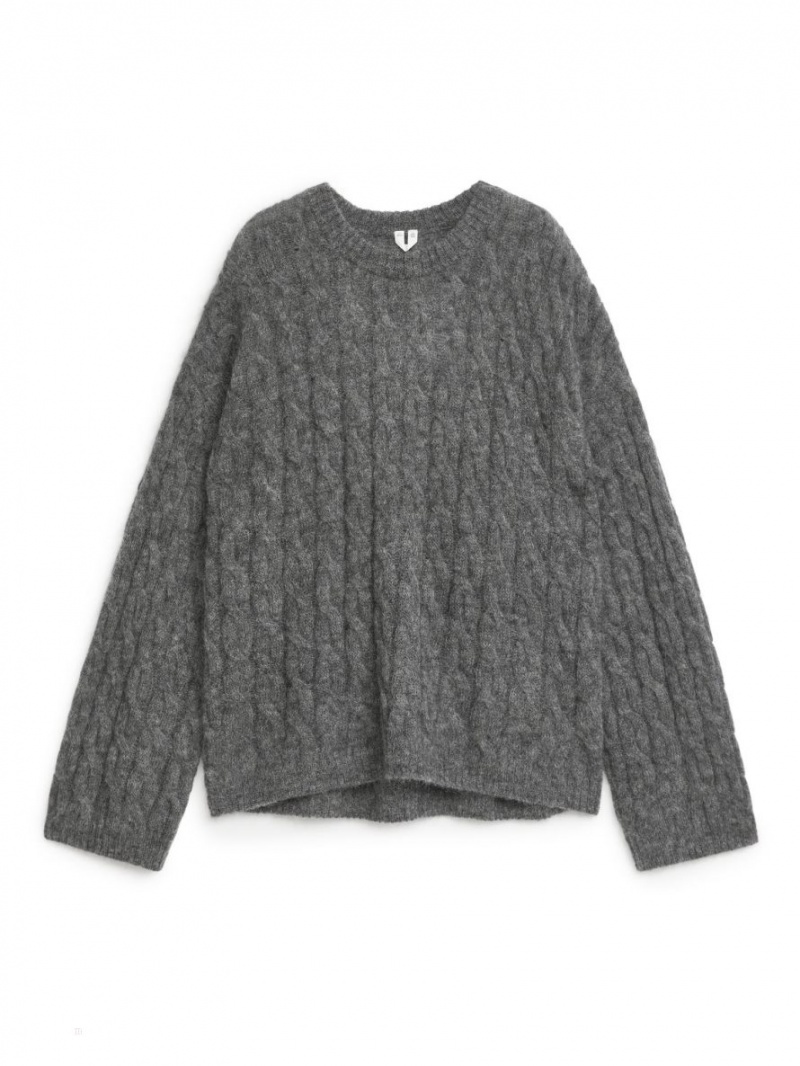 Pulover Arket Mohair Blend Cable Dama Gri Inchis | Romania-KPMC05376