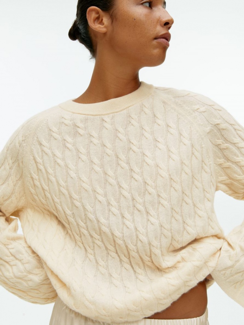 Pulover Arket Relaxed Cable-Knit Dama Bej | Romania-MYKT65891