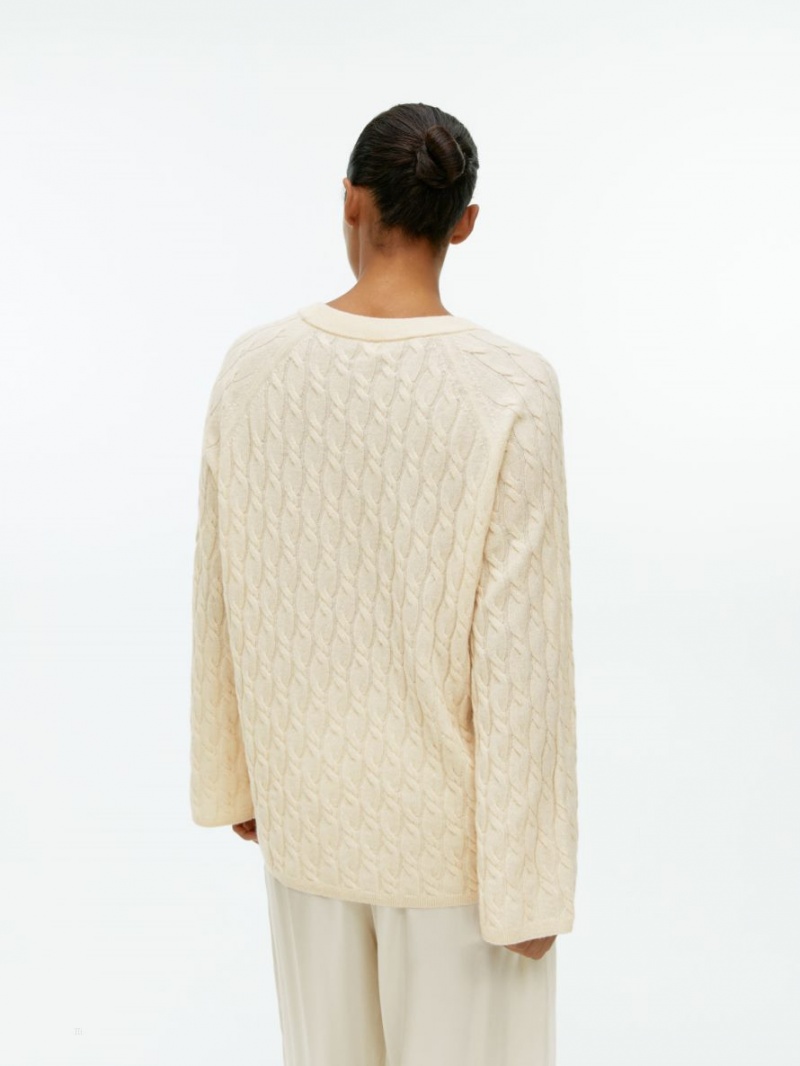 Pulover Arket Relaxed Cable-Knit Dama Bej | Romania-MYKT65891