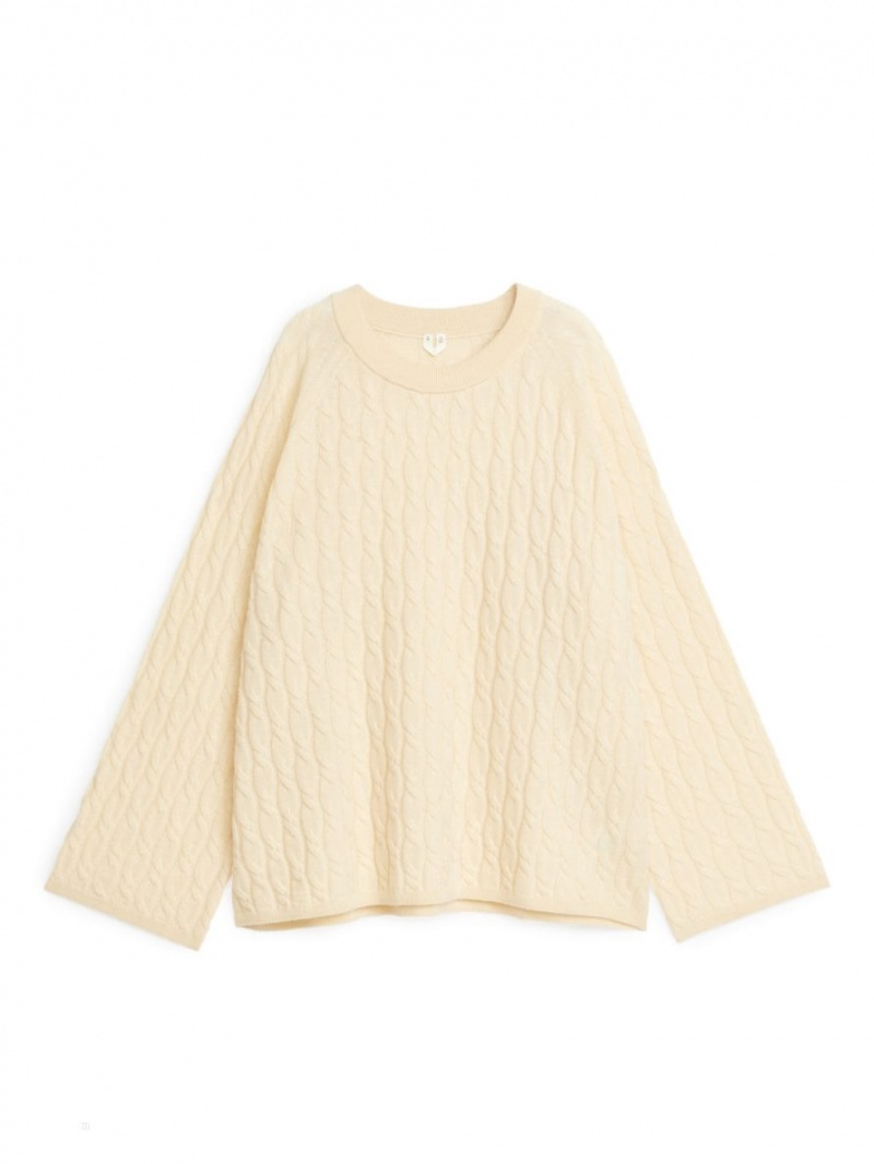 Pulover Arket Relaxed Cable-Knit Dama Bej | Romania-MYKT65891